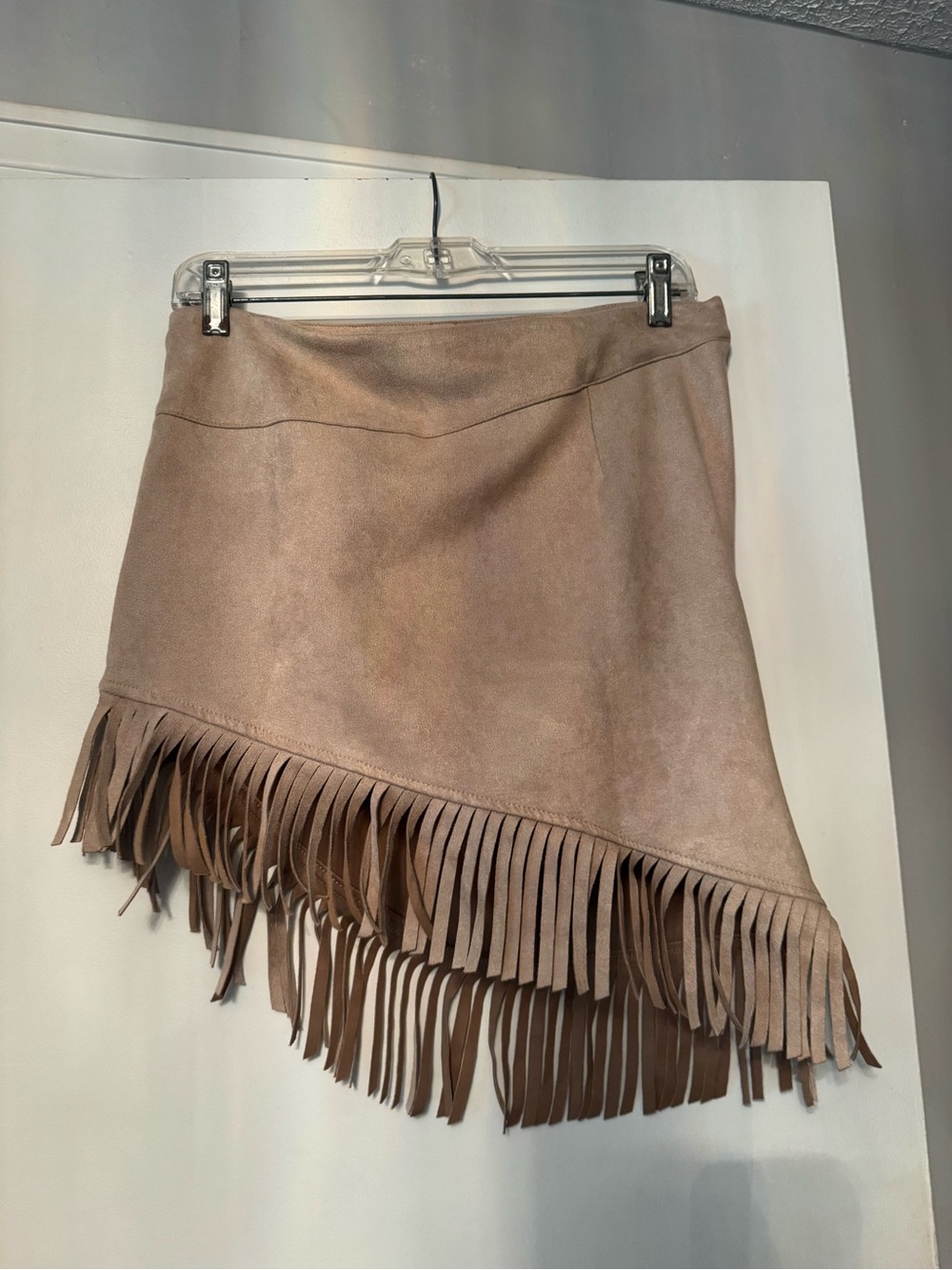 Fringe Trim Suede-Style Mini Skirt - Tan - Picture 2 of 3